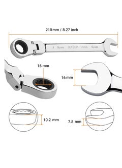Jetech Jetech 16mm Flexible Head Ratchet Combination Wrench, Industrial Grade Flex Ratcheting Spanner, Heat-Treated Cr-V Alloy Steel, 12 Point Ratchet Box Ended and Open End Spanner, Flex-Head Gear Wrench  - Image 2
