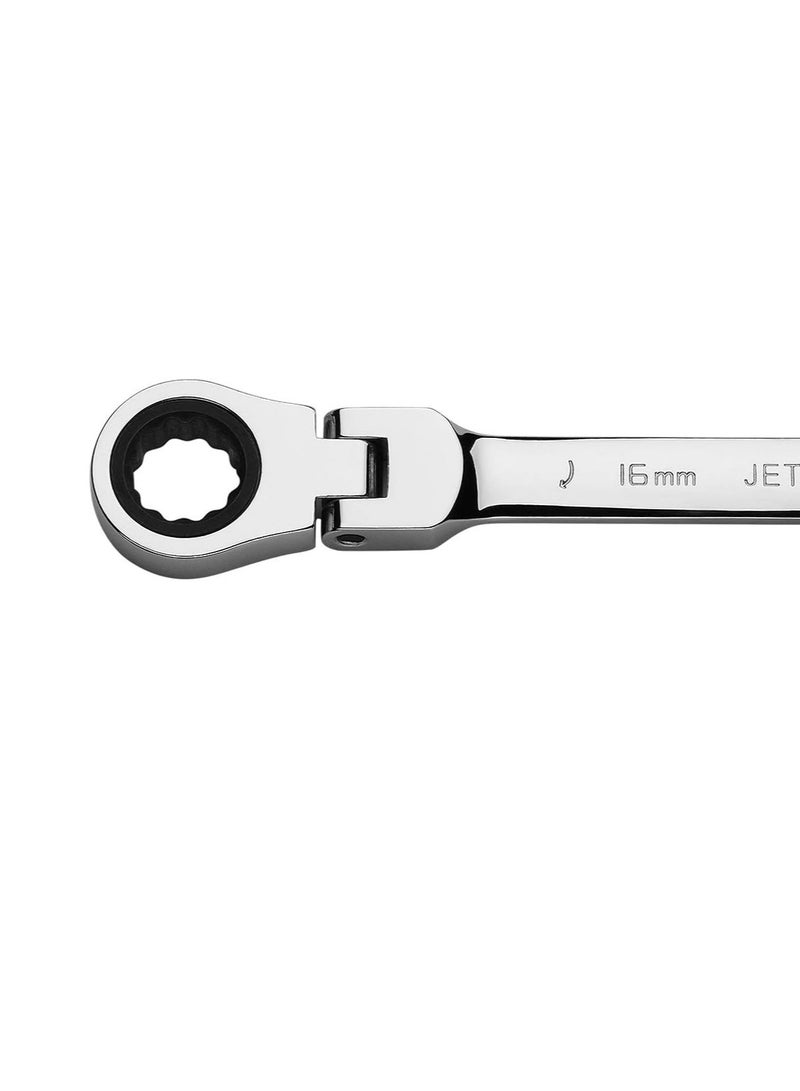 Jetech 16mm Flexible Head Ratchet Combination Wrench, Industrial Grade Flex Ratcheting Spanner, Heat-Treated Cr-V Alloy Steel, 12 Point Ratchet Box Ended and Open End Spanner, Flex-Head Gear Wrench - Image 3