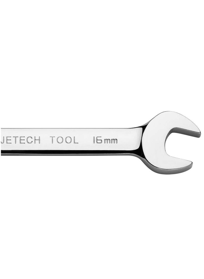 Jetech 16mm Flexible Head Ratchet Combination Wrench, Industrial Grade Flex Ratcheting Spanner, Heat-Treated Cr-V Alloy Steel, 12 Point Ratchet Box Ended and Open End Spanner, Flex-Head Gear Wrench - Image 4