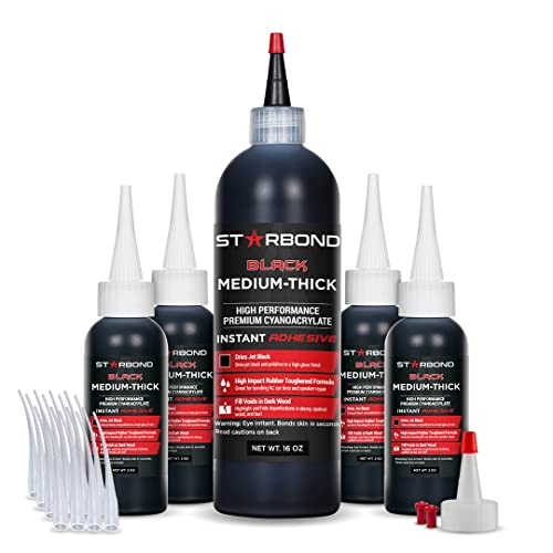 Starbond Premium Grade Cyanoacrylate (CA) Super Glue by STARBOND - 16 OZ Complete Refill KIT (453-gram) - Black Medium-Thick Knot Filler 500 CPS Viscosity Adhesive for Woodworking, Woodturning, Carpentry - Image 1