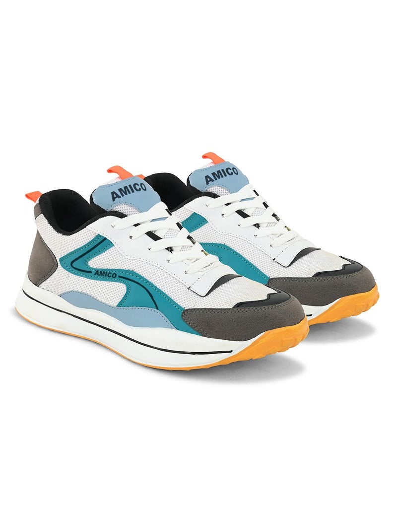 Amico Mens Sports Running Shoes Size 8 | White Blue Sport Shoes for Men | Lightweight Comfortable Shoes for Walking Running Gym | Durable Stylish Athletic Footwear for Daily Use - Image 4