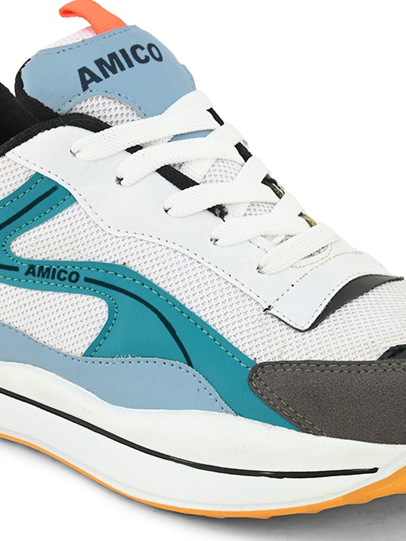 Amico Mens Sports Running Shoes Size 8 | White Blue Sport Shoes for Men | Lightweight Comfortable Shoes for Walking Running Gym | Durable Stylish Athletic Footwear for Daily Use - Image 3