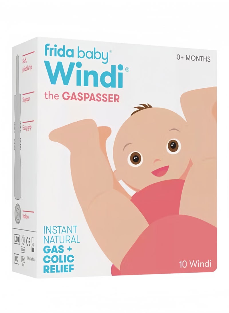 فريدا بيبي ويندي بيبي - مزيل غازات ومغص الرضع | عبوة تحتوي على 10 قطع | صنع في السويد | تخفيف فوري لانزعاج البطن | آمن وطبيعي وخالٍ من مادة BPA | معتمد من أطباء الأطفال بتصميم لطيف وناعم | سهل الاستخدام للمواليد الجدد والرضع - Image 1