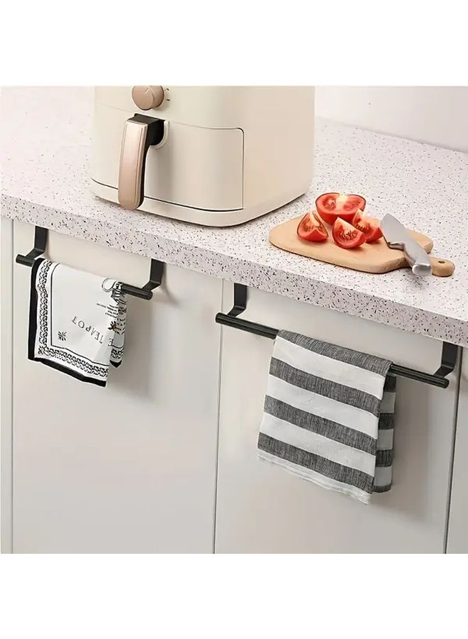 Black No Drill Towel Rack Stainless Steel Door Mounted Holder Bathroom Kitchen Space Saving Organizer - Image 5