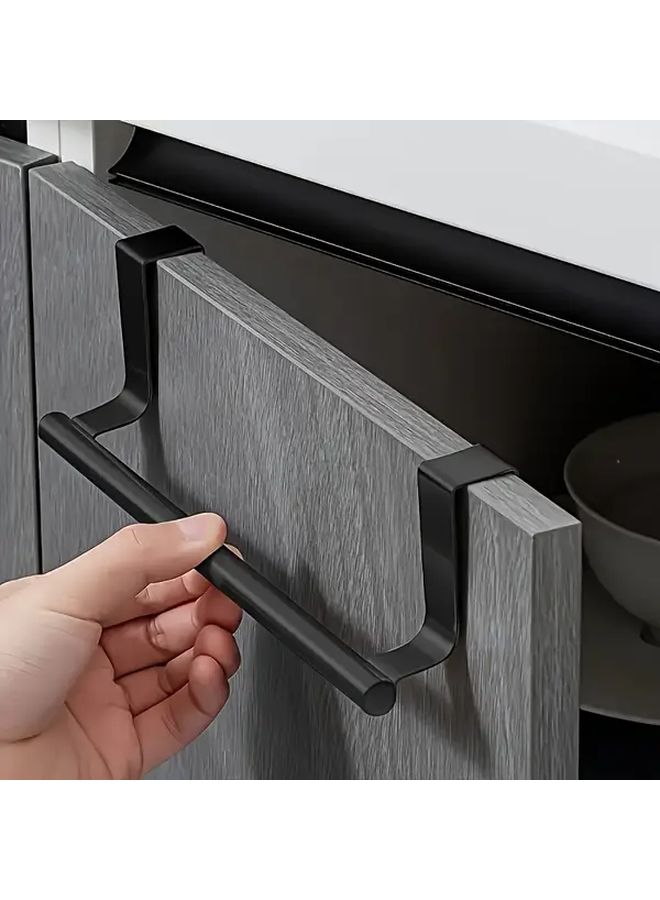 Black No Drill Towel Rack Stainless Steel Door Mounted Holder Bathroom Kitchen Space Saving Organizer - Image 1
