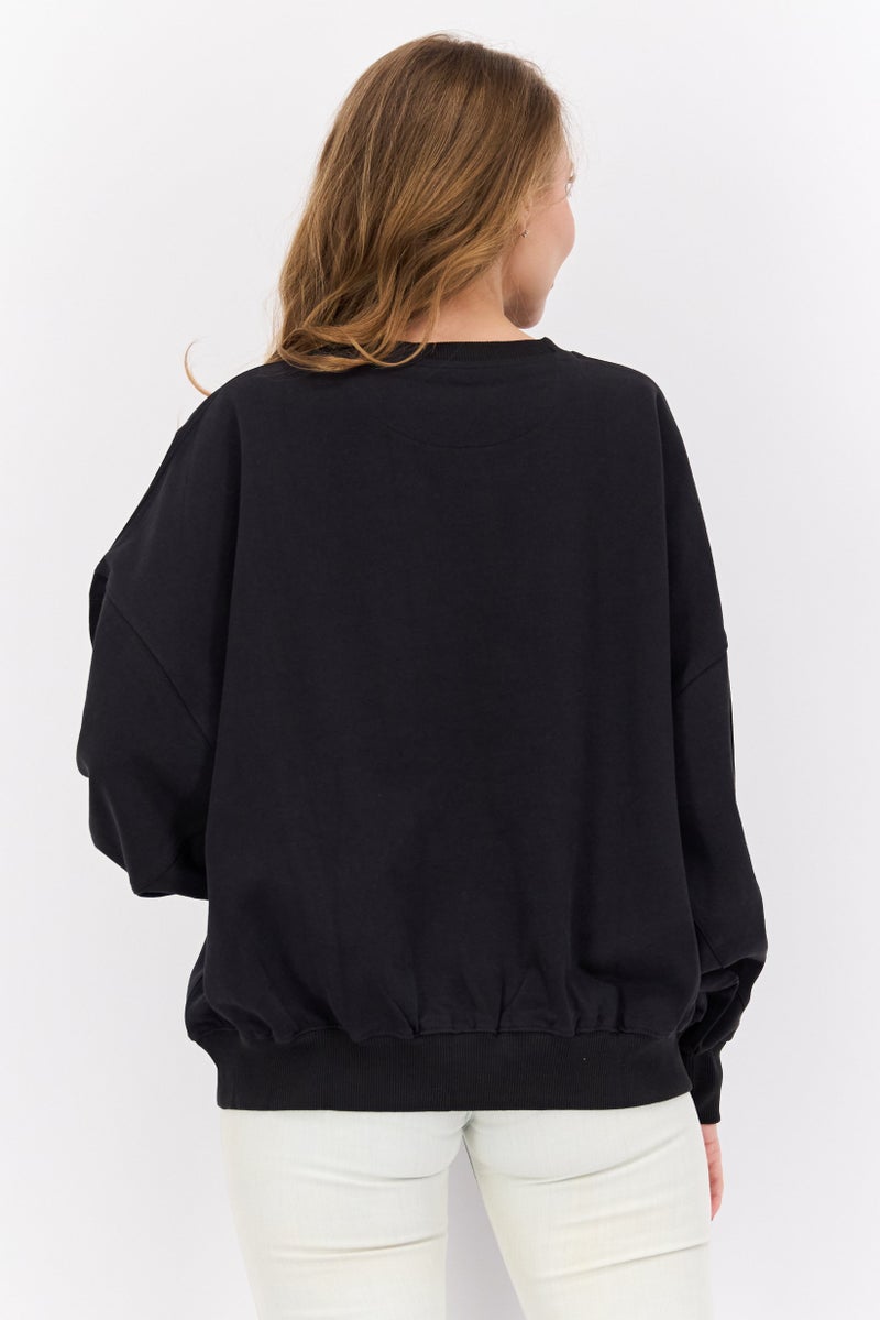 Wrangler Women Crew Neck Printed Sweatshirts, Black - Image 3