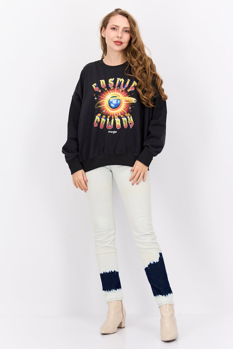 Wrangler Women Crew Neck Printed Sweatshirts, Black - Image 4