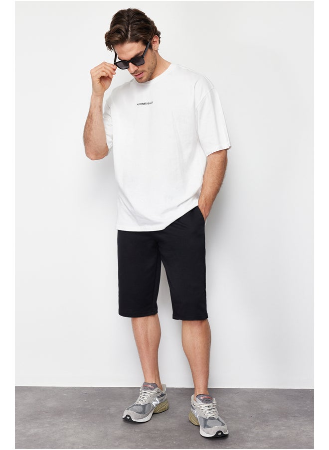 trendyol Basic Black Regular/Regular Fit Long Length Elastic Waist Cord Shorts TMNSS24SR00036  - Image 2