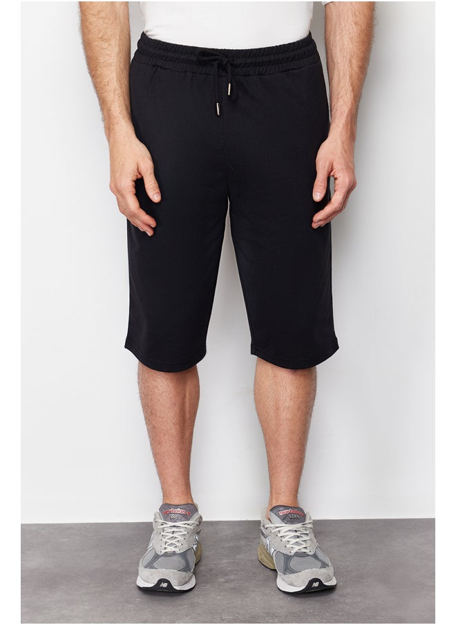 trendyol Basic Black Regular/Regular Fit Long Length Elastic Waist Cord Shorts TMNSS24SR00036  - Image 4