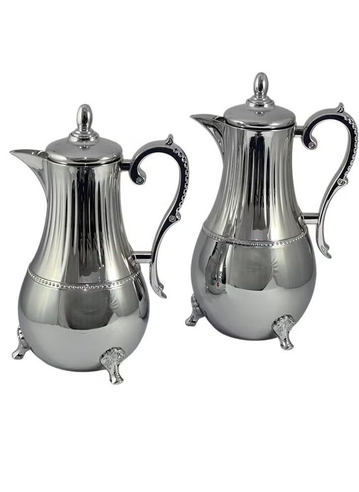 Homemaker Premium 2-Piece Stainless Steel Flask Set (0.75L & 1L) – Elegant Silver Thermal Tea/Coffee Servers with Ornate Handles | Durable, Decorative & Travel-Ready | Made in Turkey  - Image 1