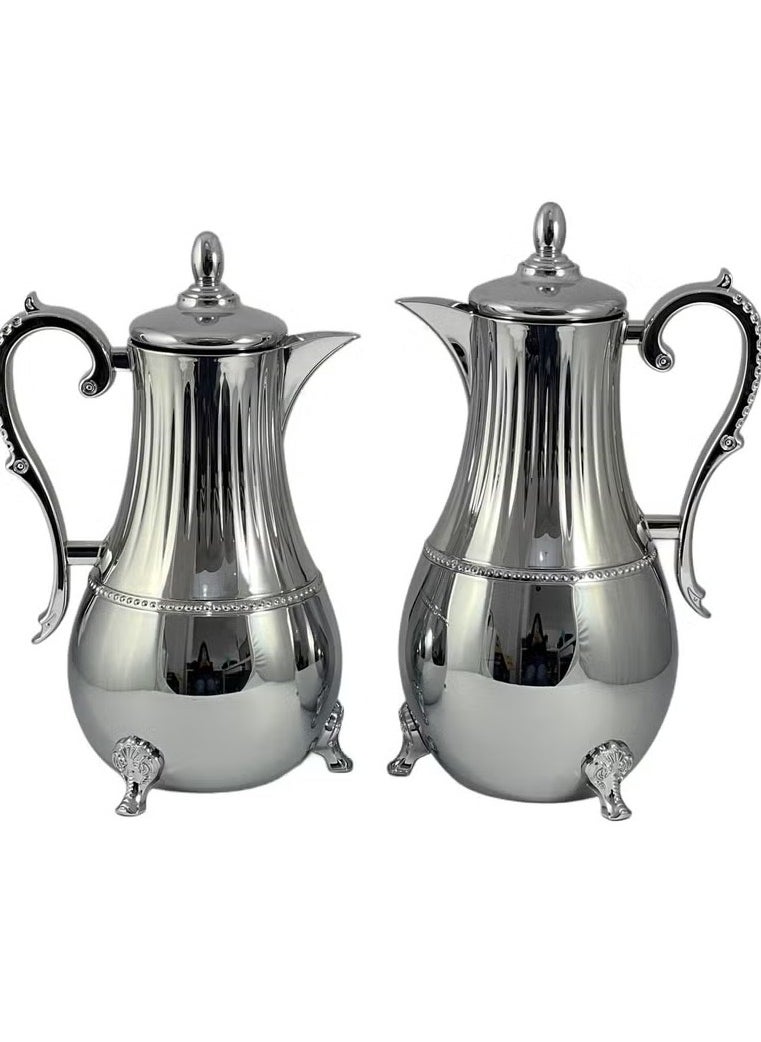 Homemaker Premium 2-Piece Stainless Steel Flask Set (0.75L & 1L) – Elegant Silver Thermal Tea/Coffee Servers with Ornate Handles | Durable, Decorative & Travel-Ready | Made in Turkey  - Image 2