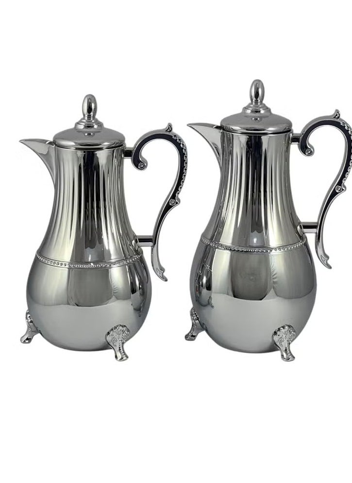 Homemaker Premium 2-Piece Stainless Steel Flask Set (0.75L & 1L) – Elegant Silver Thermal Tea/Coffee Servers with Ornate Handles | Durable, Decorative & Travel-Ready | Made in Turkey  - Image 3