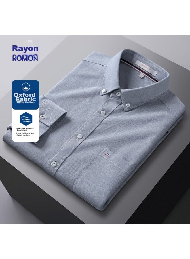 ROMON Romon Pure Cotton Oxford Yarn Long-sleeve Shirt For Men, Spring And Autumn, Middle-aged And Young, Fashionable Professional Work Uniform Shirt, 1085 Gray, Size 40  - Image 1