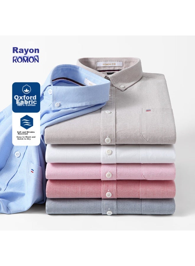 ROMON Romon Pure Cotton Oxford Yarn Long-sleeve Shirt For Men, Spring And Autumn, Middle-aged And Young, Fashionable Professional Work Uniform Shirt, 1085 Gray, Size 40  - Image 2
