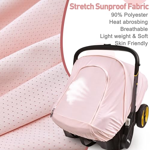 beatoutou Summer Baby Car Seat Cover Compatible with Doona Car Seat and Stroller,Breathable Sunproof Car Seat Canopy for Girls,Suitable for Spring/Summer/Autumn Use (Pink) - Image 3