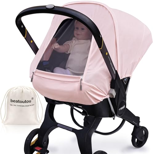 beatoutou Summer Baby Car Seat Cover Compatible with Doona Car Seat and Stroller,Breathable Sunproof Car Seat Canopy for Girls,Suitable for Spring/Summer/Autumn Use (Pink) - Image 1