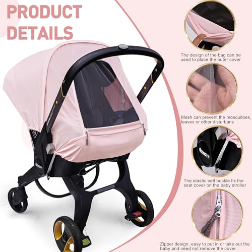 beatoutou Summer Baby Car Seat Cover Compatible with Doona Car Seat and Stroller,Breathable Sunproof Car Seat Canopy for Girls,Suitable for Spring/Summer/Autumn Use (Pink) - Image 4