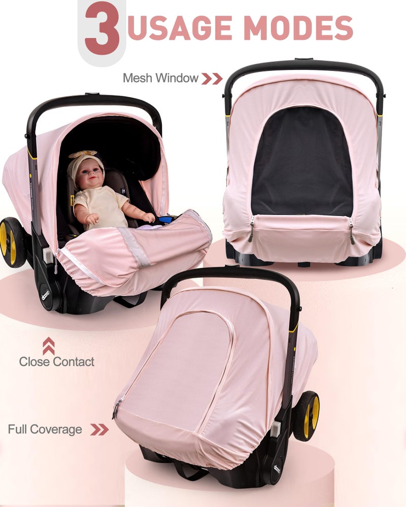 beatoutou Summer Baby Car Seat Cover Compatible with Doona Car Seat and Stroller,Breathable Sunproof Car Seat Canopy for Girls,Suitable for Spring/Summer/Autumn Use (Pink) - Image 2