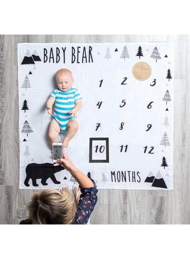 Pondering Pine Organic Baby Monthly Milestone Blanket Boy - Baby Bear Blanket Months with Frame and Newborn Announcement Disc - Baby Boy Age Blanket for 1-12 Month Milestones, 47”x47” - Image 4