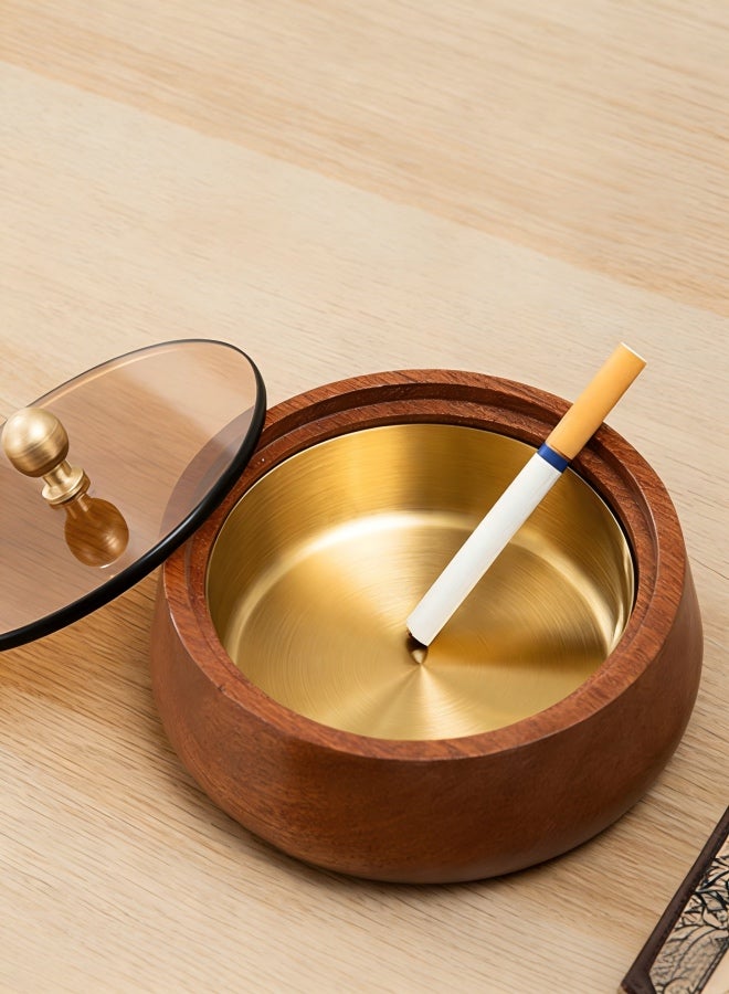 منفضة سجائر خشبية بغطاء وبطانة من الفولاذ المقاوم للصدأ، مقاومة للرياح، ملحقات تدخين خارجية بدون دخان، مناسبة للمكتب والمنزل، دائرية الشكل، مصنوعة من الخشب، 5.1 بوصة × 5.1 بوصة × 1.2 بوصة - Image 2