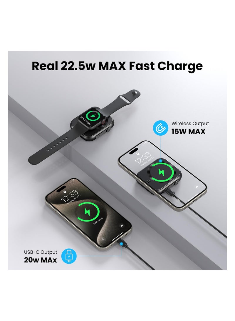 Magnetic Portable Charger, 5000mAh Wireless Magnetic Power Bank, Smallest 3-in-1 Magsafe Power Bank, 22.5W Fast Charging USB-C Magsafe Battery Pack for iPhone 15/14/13 Series and more, Airpods  - Image 3