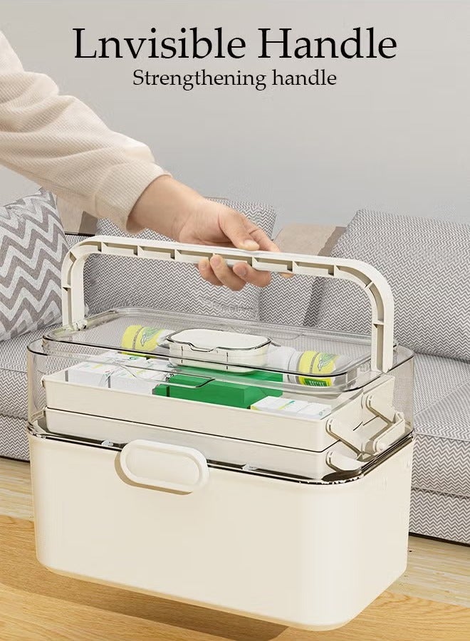 Medicine Box Plastic Medicine Storage Box Family Emergency Kit Medical Kit 3 Layers Home First Aid Box Child Proof Medicine Box Organizer Pill Case with Compartments and Handle - Image 5