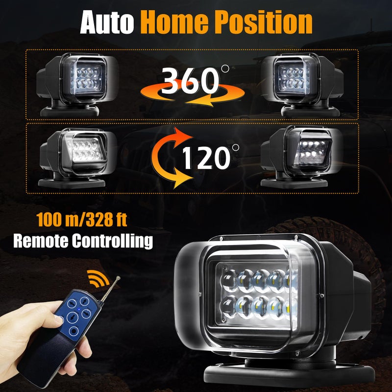 OEOVON Magnetic Spotlight for Truck, Auto Home-Position Spot Light for Trucks, Remote 360 Rotating Marine Search Light for Boat, (12V-24V LED Black) - Image 5