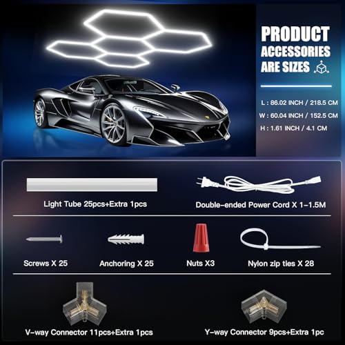JTT Hexagon Garage Lights, 200W 20000LM 5 Grids 25Pack LED Garage Hexagon Lights, 6500K Super Bright Car Detailing Ceiling LED Shop Light for Warehouse Workshop Gym Basement Car Care Wash Room - Image 5