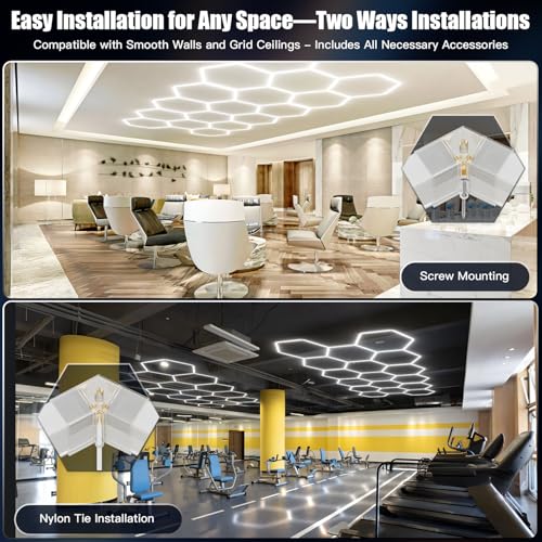 JTT Hexagon Garage Lights, 200W 20000LM 5 Grids 25Pack LED Garage Hexagon Lights, 6500K Super Bright Car Detailing Ceiling LED Shop Light for Warehouse Workshop Gym Basement Car Care Wash Room - Image 3