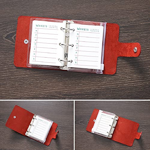 AxeWoodz A9 Genuine Leather Journal, Red Handmade Leather Pocket Size Binder Planner, Mini Vintage Leather Planner, 120 Sheets Pages, Loose Leaf 3-Ring with Snap Button Closure (Red) - Image 2