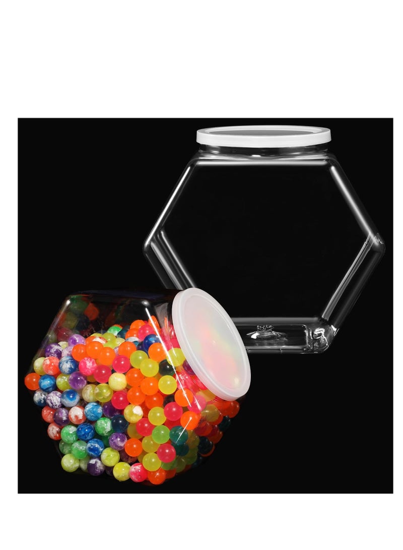 SYOSI برطمان حلوى بلاستيكي سداسي، مع غطاء برطمانات بسكويت شفافة حاويات بسكويت سداسية، مادة بلاستيكية، لتخزين الوجبات الخفيفة والبسكويت وطعام الكلاب ومستلزمات الحرف والخياطة، كبسولات القهوة، كبسولات الغسيل (129 أوقية) (2 قطعة) - Image 1