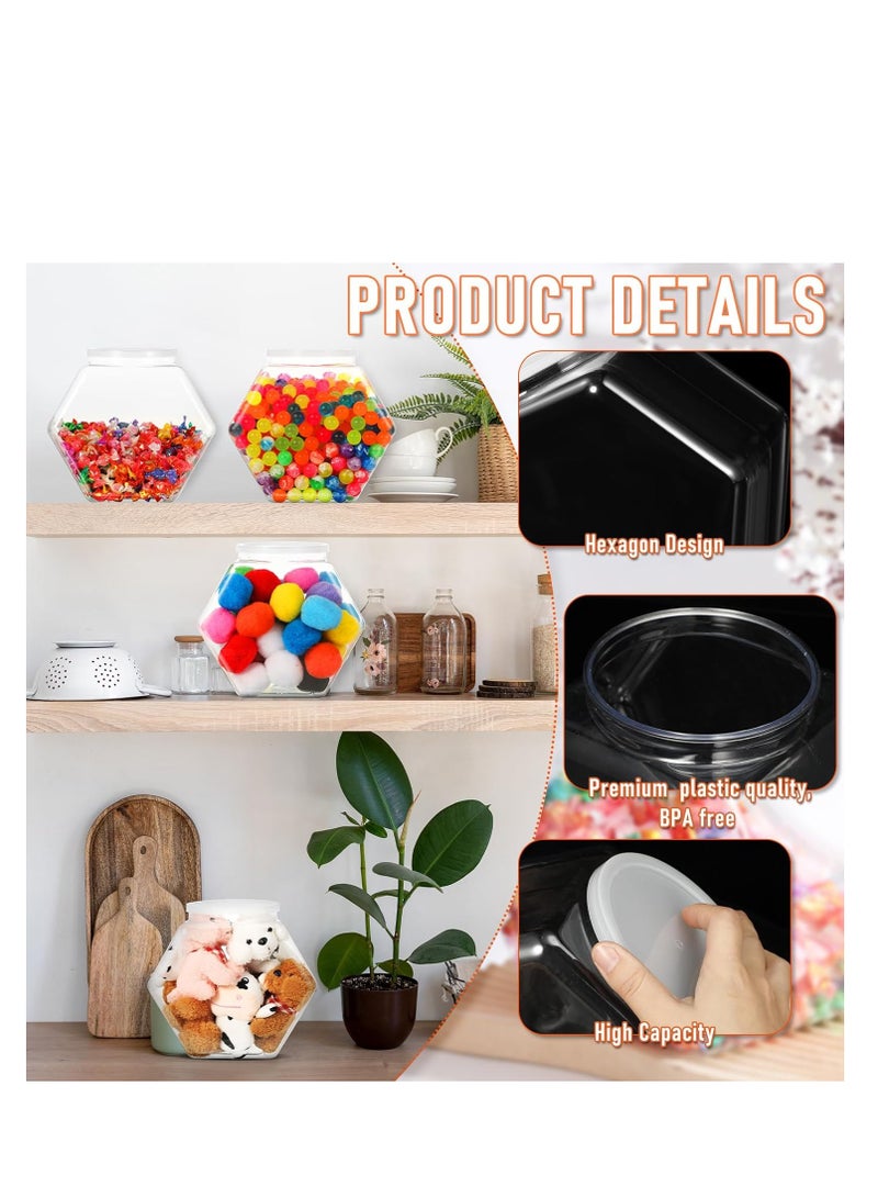 SYOSI برطمان حلوى بلاستيكي سداسي، مع غطاء برطمانات بسكويت شفافة حاويات بسكويت سداسية، مادة بلاستيكية، لتخزين الوجبات الخفيفة والبسكويت وطعام الكلاب ومستلزمات الحرف والخياطة، كبسولات القهوة، كبسولات الغسيل (129 أوقية) (2 قطعة) - Image 2
