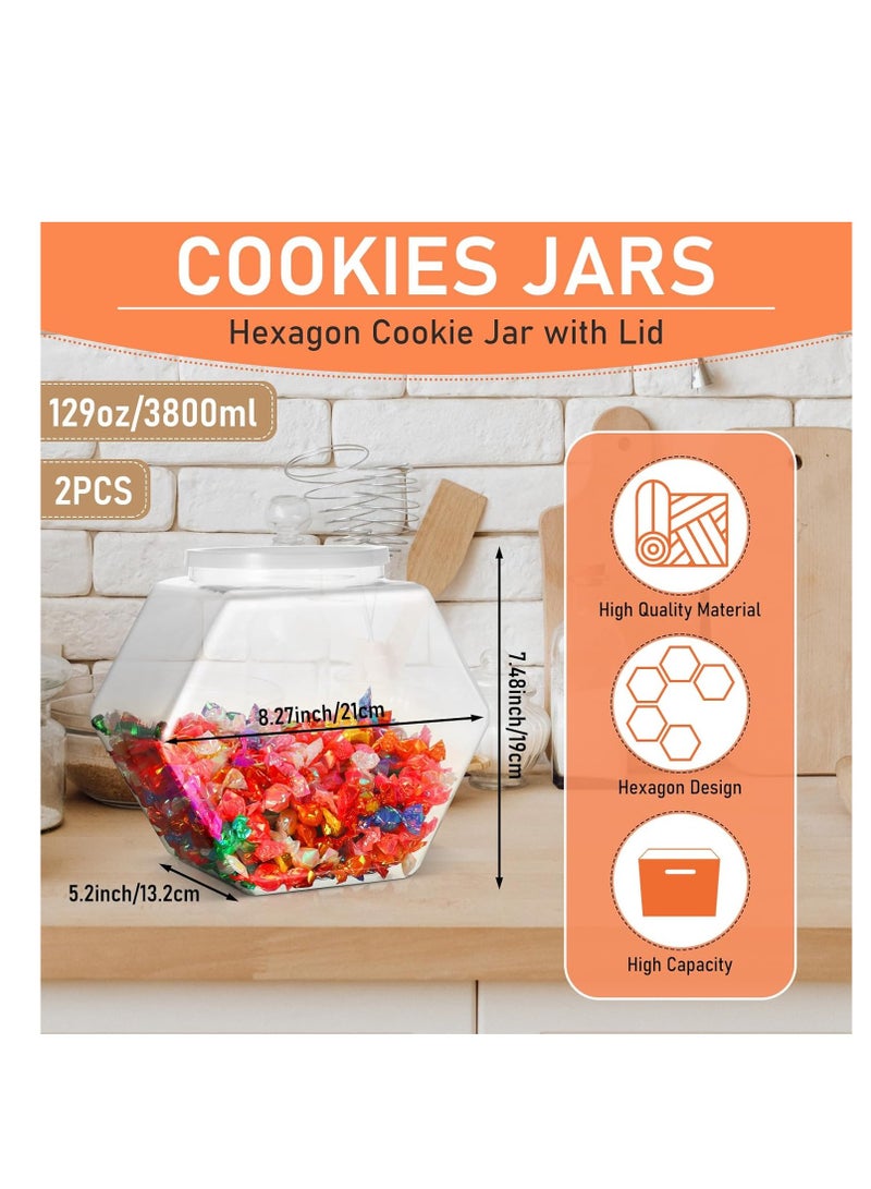 SYOSI برطمان حلوى بلاستيكي سداسي، مع غطاء برطمانات بسكويت شفافة حاويات بسكويت سداسية، مادة بلاستيكية، لتخزين الوجبات الخفيفة والبسكويت وطعام الكلاب ومستلزمات الحرف والخياطة، كبسولات القهوة، كبسولات الغسيل (129 أوقية) (2 قطعة) - Image 3