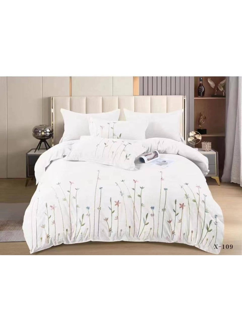 طقم لحاف مقاس كينج، 6 قطع، تصميم مطرز، لحاف مقاس 220x240 سم، شرشف مطاطي مقاس 200x200 سم، غطاء وسادة مقاس 50x75 سم