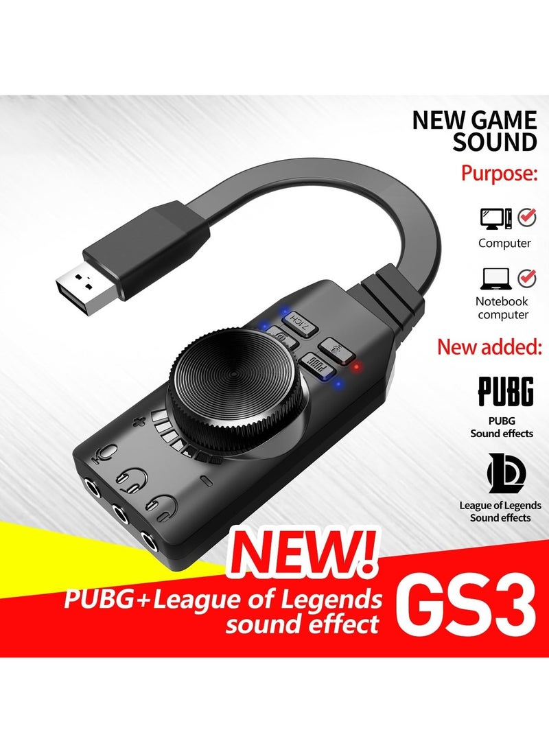ELLEGLAM USB Sound Card Virtual 7.1 Surround Sound USB External Sound Card Adapter with PUBG Sound Effects for PC/PS4/PS5/Mac/Gaming Headset,Plug and Play  - Image 2