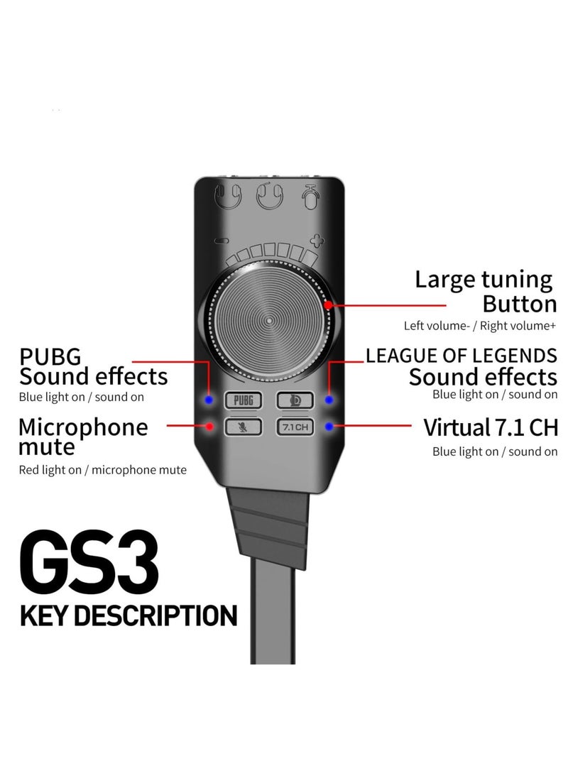 ELLEGLAM USB Sound Card Virtual 7.1 Surround Sound USB External Sound Card Adapter with PUBG Sound Effects for PC/PS4/PS5/Mac/Gaming Headset,Plug and Play  - Image 3