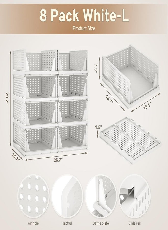 VERAT 8 Pieces Wardrobe Organizer/Stackable Drawers/Storage Organiser/Foldable/Almirah/Closet Basket/Cupboard/Shirt Storage Stacker/Cloth Box for Almirah/Plastic Baske(White) - Image 2