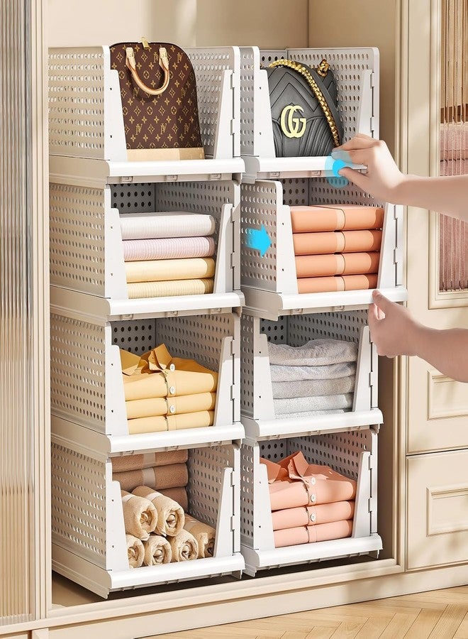 VERAT 8 Pieces Wardrobe Organizer/Stackable Drawers/Storage Organiser/Foldable/Almirah/Closet Basket/Cupboard/Shirt Storage Stacker/Cloth Box for Almirah/Plastic Baske(White) - Image 1