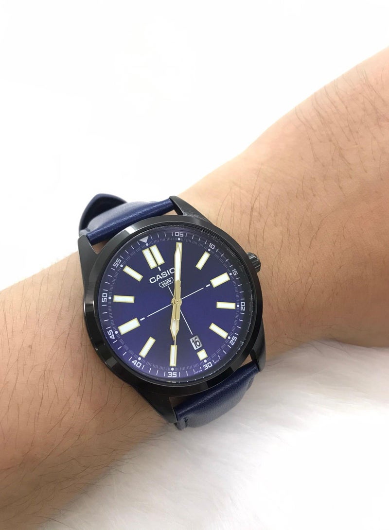 CASIO ساعة يد جلدية بحزام دائري تناظري MT-VD02BL-2EUDF - 41 مم - زرقاء - Image 3