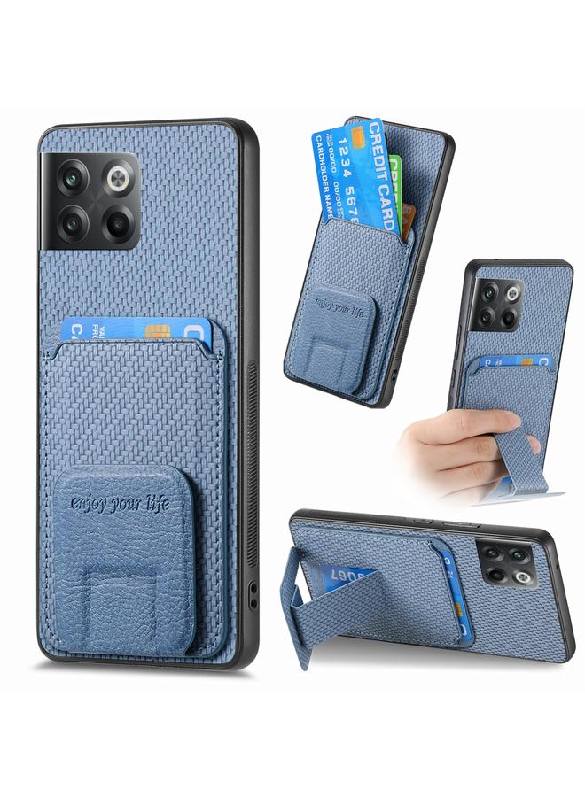 S-TOP Case For OnePlus 10T Carbon Fiber Card Bag Fold Stand Phone Case - Image 1