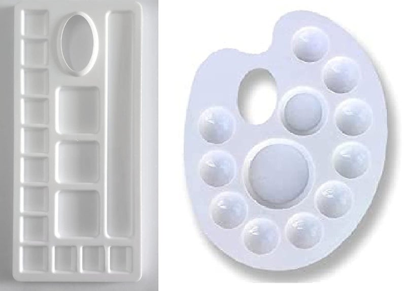 FIRST CLICK Art 12 Wells 301 Kidney Shaped Palette Size 17cms X 22.5cms & New Rectangle Shaped 601 Colour Palette Size 27cms X 12.3cms (Set of 2 pcs) - Image 1