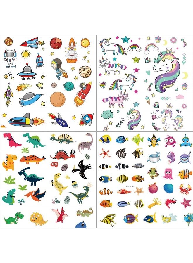 Ooopsi 250pcs Temporary Tattoos for Kids Birthday Party - Featured 4 Series of Cute Waterproof Tattoos for Boys Girls, Dinosaurs,Spaceships,Fish,unicorn - Image 1