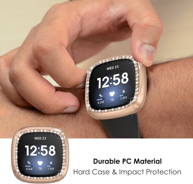 Simpeak 5Pack Bling Case Compatible with Fitbit Versa 3 ONLY Crystals Protector Back Cover Bumper Replacement for Fitbit Versa 3 Smartwatch Women Rose GoldRose PinkBlackSilverClear No Screen - Image 4