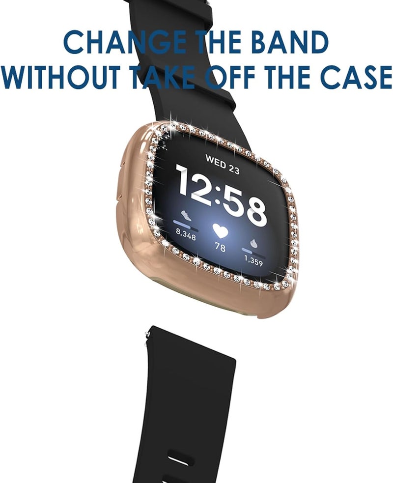 Simpeak 5Pack Bling Case Compatible with Fitbit Versa 3 ONLY Crystals Protector Back Cover Bumper Replacement for Fitbit Versa 3 Smartwatch Women Rose GoldRose PinkBlackSilverClear No Screen - Image 5