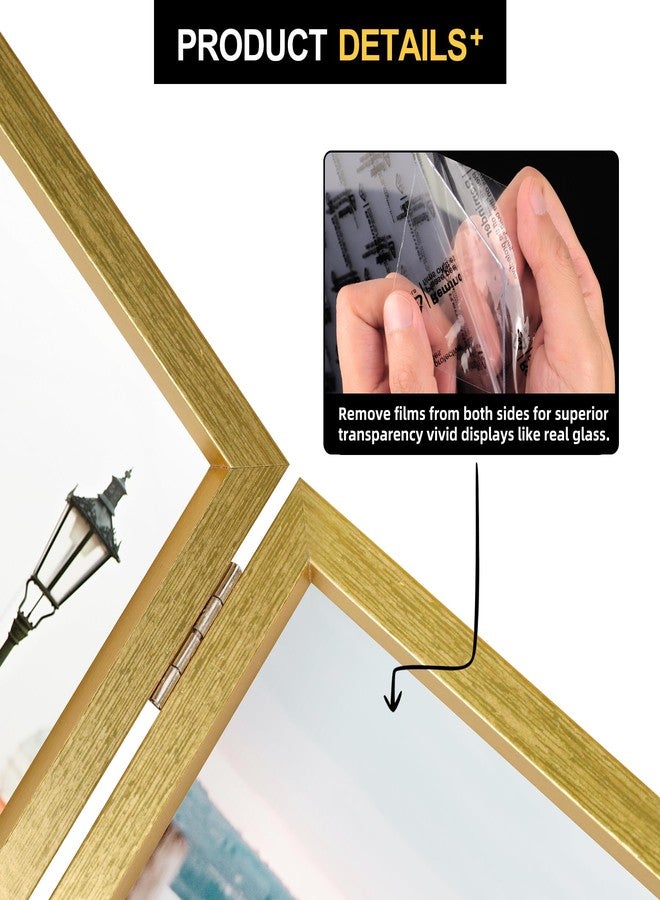 FOREV 5x7 Double Picture Frame Wooden Hinged Photo Frame Definition Glass Stand Vertically on Desktop or Tabletop Gold - Image 4