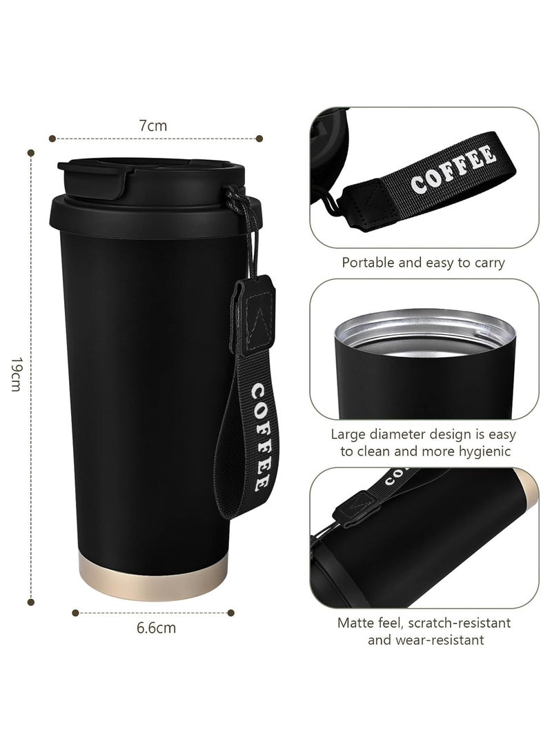 فلوشرينيك كوب قهوة للسفر - 17 أونصة سعة كبيرة مع غطاء وقشة ترمس قهوة من الفولاذ المقاوم للصدأ، كوب قهوة للسفر مزدوج الجدار مع عازل فراغي (أسود) - Image 2