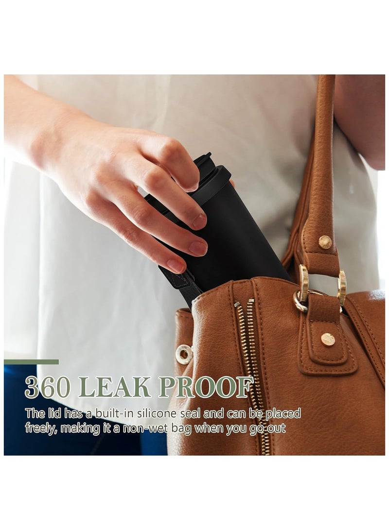 فلوشرينيك كوب قهوة للسفر - 17 أونصة سعة كبيرة مع غطاء وقشة ترمس قهوة من الفولاذ المقاوم للصدأ، كوب قهوة للسفر مزدوج الجدار مع عازل فراغي (أسود) - Image 4