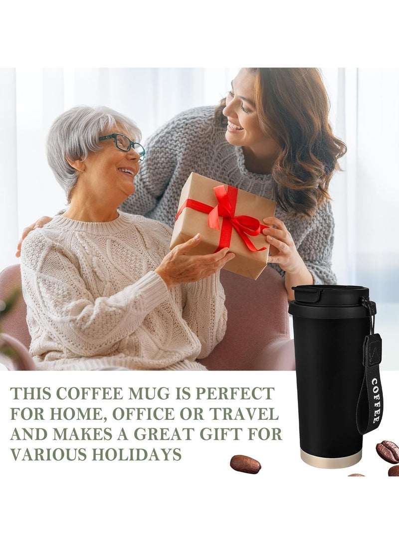 فلوشرينيك كوب قهوة للسفر - 17 أونصة سعة كبيرة مع غطاء وقشة ترمس قهوة من الفولاذ المقاوم للصدأ، كوب قهوة للسفر مزدوج الجدار مع عازل فراغي (أسود) - Image 5