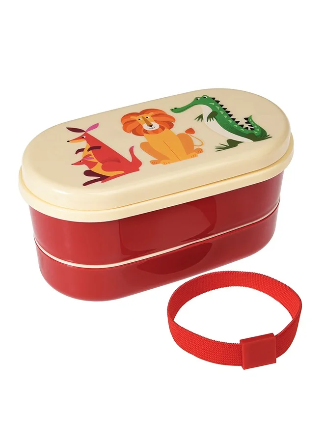 Rex London Colourful Creatures Children's Bento Box – Animal Print Bento Lunch Box with Compartments – Great for Balanced Meals on the Go