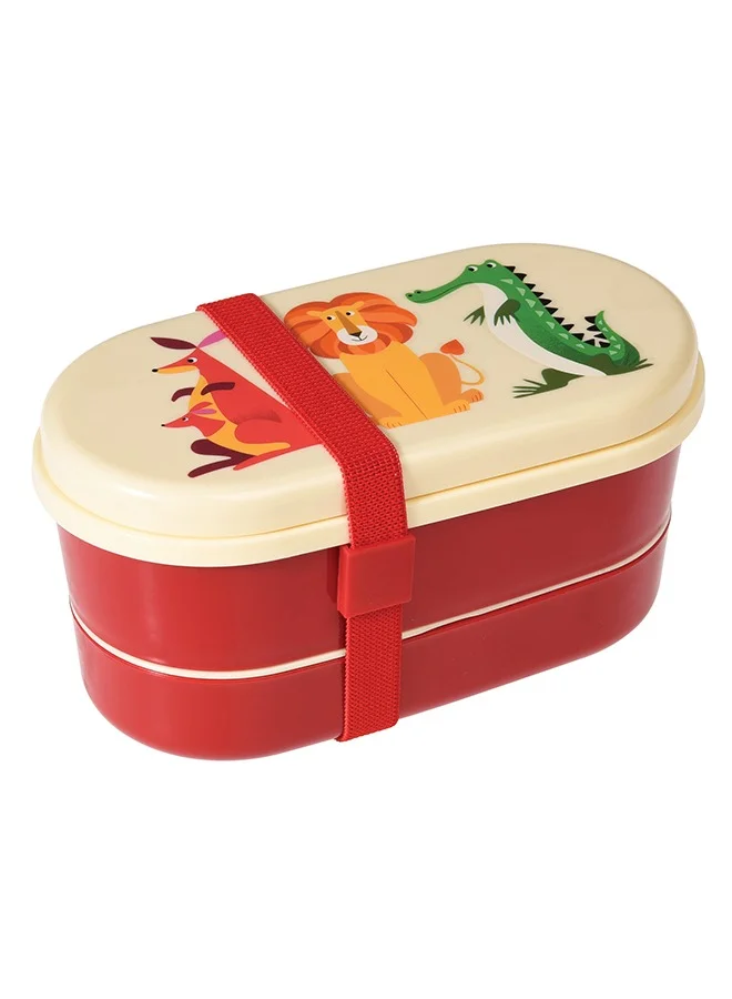 Rex London Colourful Creatures Children's Bento Box – Animal Print Bento Lunch Box with Compartments – Great for Balanced Meals on the Go